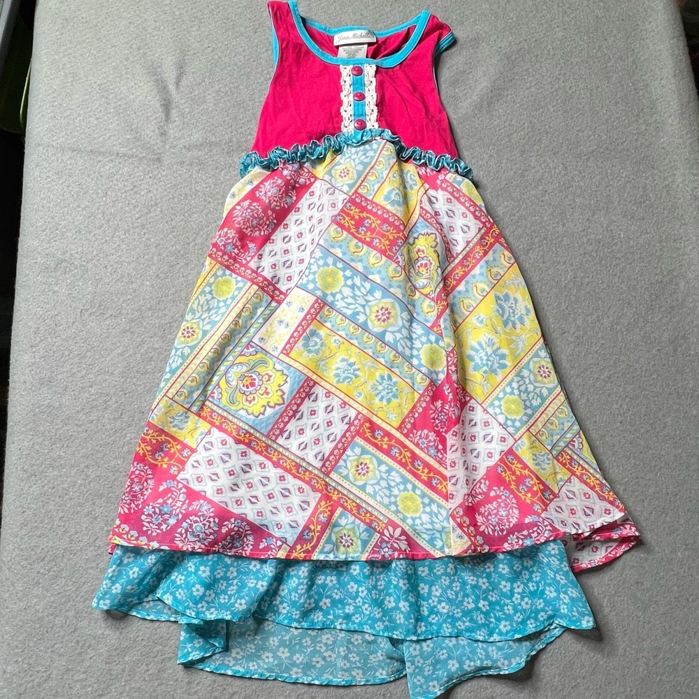 Jona Michelle Tank Sun Dress Girls 5 Floral Layered Summer Spring Pink Blue